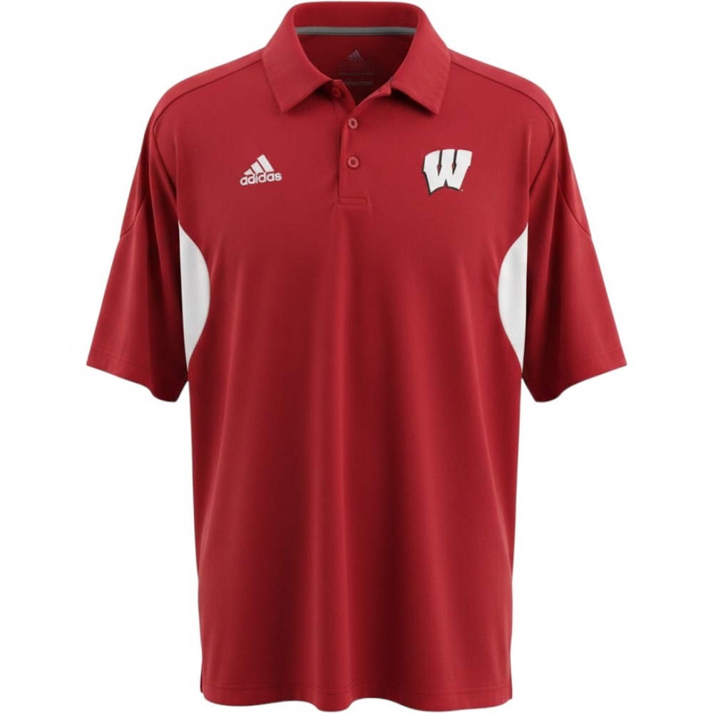 Adidas Wisconsin Badgers Red Climalite Performance Polo Shirt Mens XLarge